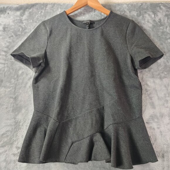 J Crew Womens Charcoal Gray Structured Peplum Ruffle Hem Top‎ Style C0770 S - Picture 1 of 8